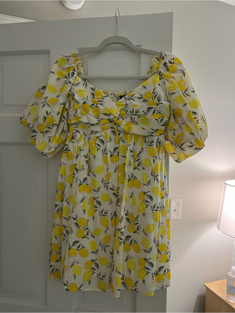 Trixxi Yellow Lemon-Print Puff Sleeve Mini Dress